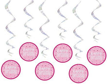 Load image into Gallery viewer, Glitz Pink & Silver Hanging Swirl Birthday Decorations - 32"