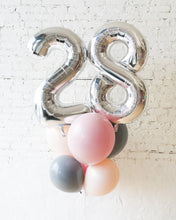 Load image into Gallery viewer, Any Age Soft Pink & Grey Palette Silver Foil Number & Latex Bouquet Of 8