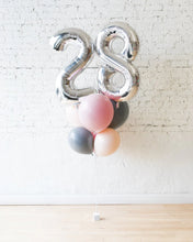 Load image into Gallery viewer, Any Age Soft Pink & Grey Palette Silver Foil Number & Latex Bouquet Of 8