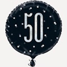 Load image into Gallery viewer, Glitz Black & Silver 50th Round Foil Balloon - 18"