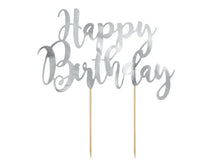 Load image into Gallery viewer, Silver Happy Birthday Cake Topper - 22.5cm