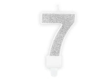 Load image into Gallery viewer, Silver Glitter Birthday Candle Number 7