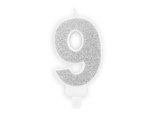 Load image into Gallery viewer, Silver Glitter Birthday Candle Number 9