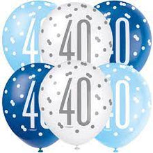 Load image into Gallery viewer, 12" Glitz Light Blue, Royal Blue, & White Latex Balloons 40 - 6ct