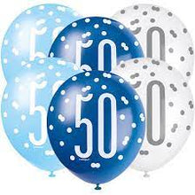 Load image into Gallery viewer, 12" Glitz Light Blue, Royal Blue, & White Latex Balloons 50 - 6ct