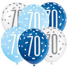 Load image into Gallery viewer, 12" Glitz Light Blue, Royal Blue, & White Latex Balloons 70 - 6ct