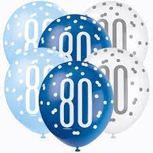 Load image into Gallery viewer, 12" Glitz Light Blue, Royal Blue, & White Latex Balloons 80 - 6ct