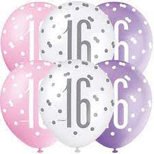 Load image into Gallery viewer, 12" Glitz Petal Pink, Spring Lavender, & White Latex Balloons 16 - 6ct