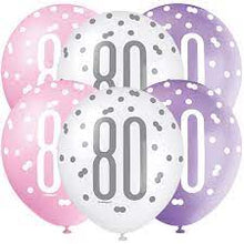 Load image into Gallery viewer, 12" Glitz Petal Pink, Spring Lavender, & White Latex Balloons 80 - 6ct