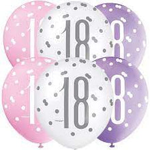 Load image into Gallery viewer, 12" Glitz Petal Pink, Spring Lavender & White Latex Balloons 18 - 6ct