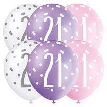 Load image into Gallery viewer, 12" Glitz Petal Pink, Spring Lavender & White Latex Balloons - 6ct