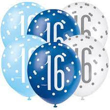 Load image into Gallery viewer, 12" Glitz Light Blue, Royal Blue, & White Latex Balloons 16 -6ct