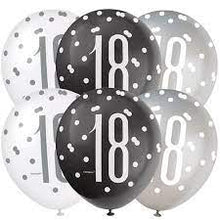 Load image into Gallery viewer, 12"Glitz Black, Silver & White Latex Balloons 18 - 6ct