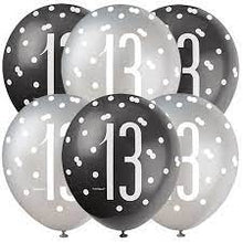 Load image into Gallery viewer, 12" Glitz Black, Silver & White Latex Balloons 13 - 6ct