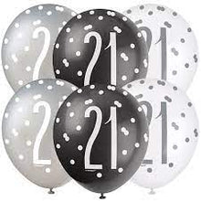 Load image into Gallery viewer, 12" Glitz Black, Silver & White Latex Balloons 21 - 6ct
