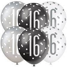Load image into Gallery viewer, 12" Glitz Black, Silver, & White Latex Balloons - 16