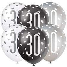 Load image into Gallery viewer, 12" Glitz Black, Silver, & White Latex Balloons - 30
