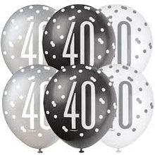 Load image into Gallery viewer, 12" Glitz Black, Silver, & White Latex Balloons - 40