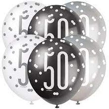 Load image into Gallery viewer, 12" Glitz Black, Silver, & White Latex Balloons - 50