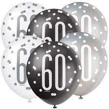 Load image into Gallery viewer, 12" Glitz Black, Silver, & White Latex Balloons - 60