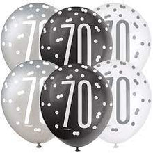Load image into Gallery viewer, 12" Glitz Black, Silver, & White Latex Balloons - 70
