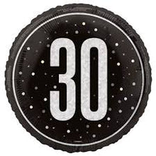 Load image into Gallery viewer, Glitz Black & Silver 30th Round Foil Balloon - 18"