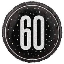 Load image into Gallery viewer, Glitz Black & Silver 60th Round Foil Balloon - 18"