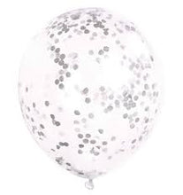 Load image into Gallery viewer, Clear Latex Balloons with Silver Confetti 12", 6ct