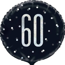 Load image into Gallery viewer, Glitz Black & Silver 60th Round Foil Balloon - 18"