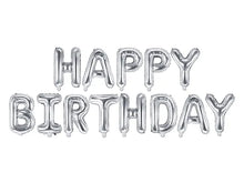 Load image into Gallery viewer, Silver Happy Birthday Foil Letter Balloon Banner Kit