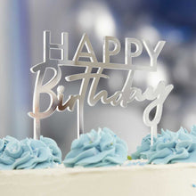 Load image into Gallery viewer, Silver Acrylic Happy Birthday Cake Topper