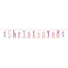 Load image into Gallery viewer, Pink Bunting Christening Block Banner, 7 ft