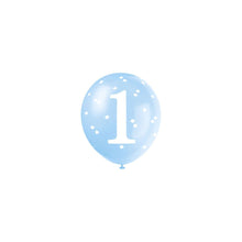 Load image into Gallery viewer, Blue Gingham 1st Birthday Balloons (5ct)