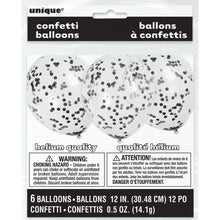 Load image into Gallery viewer, Clear Latex Balloons with Black Confetti 12 Inch – 6pk