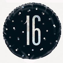 Load image into Gallery viewer, Glitz Black & Silver 16th Round Foil Balloon - 18"