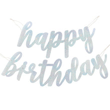 Load image into Gallery viewer, Silver Glitz Script "Happy Birthday" Prismatic Foil Jointed Banner, 2pc