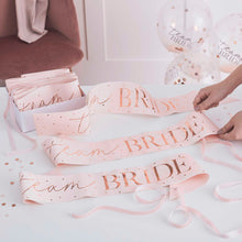 Load image into Gallery viewer, Ginger Ray Pink & Rose Gold Team Bride Hen Party Sashes 6 Pack