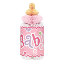 Load image into Gallery viewer, Pink Dots Baby Shower Bottle Shaped Honeycomb Decoration, 12''