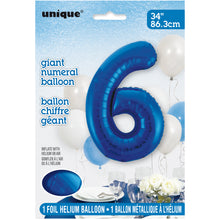 Load image into Gallery viewer, Blue Number 6 Shaped Foil Balloon 34"