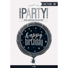 Load image into Gallery viewer, 18" "Happy Birthday" Glitz Black & Silver Round Foil Balloon