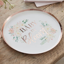 Load image into Gallery viewer, Baby In Bloom Rose Gold Baby Shower Plates, 8ct