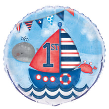 Load image into Gallery viewer, Little Sailor Nautical First Birthday Round Foil Balloon 18"