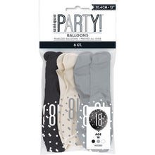 Load image into Gallery viewer, 12"Glitz Black, Silver & White Latex Balloons 18 - 6ct