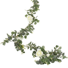 Load image into Gallery viewer, Artificial Eucalyptus Garland With White Roses, 1.8m
