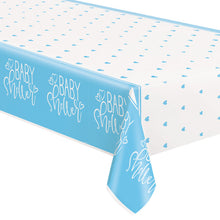 Load image into Gallery viewer, Blue Hearts Baby Shower Rectangular Plastic Table Cover, 54"x84"