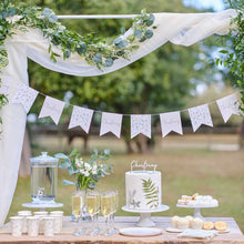 Load image into Gallery viewer, White and Green Botanical Christening Bunting