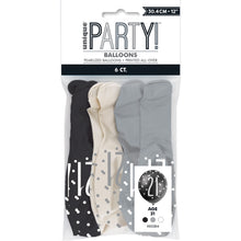 Load image into Gallery viewer, 12" Glitz Black, Silver & White Latex Balloons 21 - 6ct
