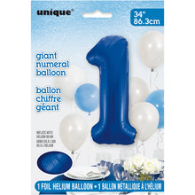 Load image into Gallery viewer, Blue Number 1 Shaped Foil Balloon 34"