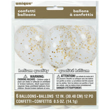 Load image into Gallery viewer, Clear Latex Balloons with Gold Confetti 12", 6ct