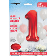 Load image into Gallery viewer, Red Number 1 Shaped Foil Balloon 34"